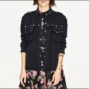 Zara Black Denim Studded Jacket